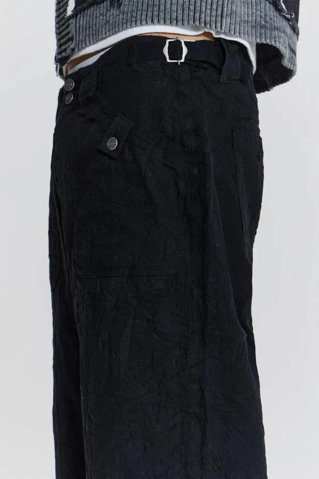 Jaded London Cargo Pants Men Black Creased Pants Black