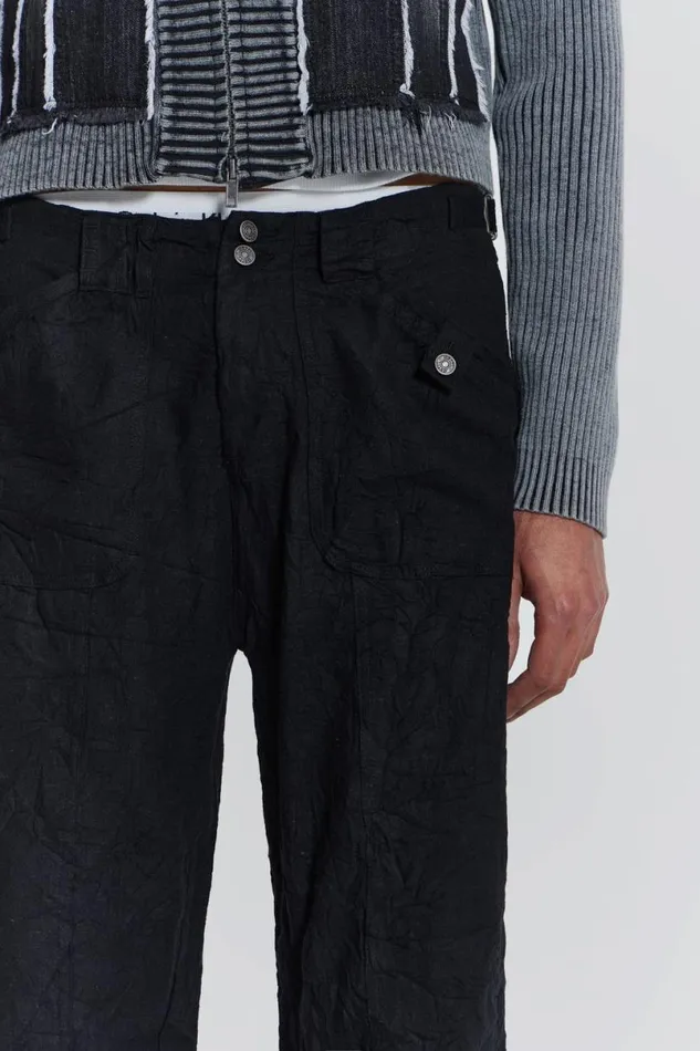 Jaded London Cargo Pants Men Black Creased Pants Black