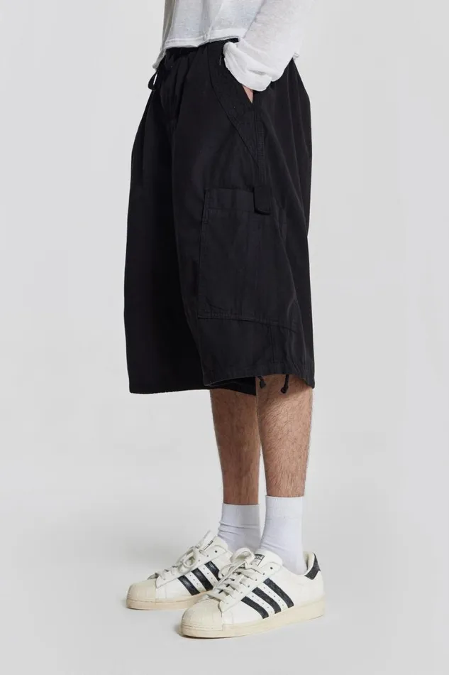 Jaded London Cargo Pants Men Black Parachute Cargo Shorts Black