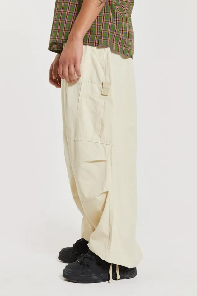 Jaded London Cargo Pants Men Ecru Parachute Cargo Pants White