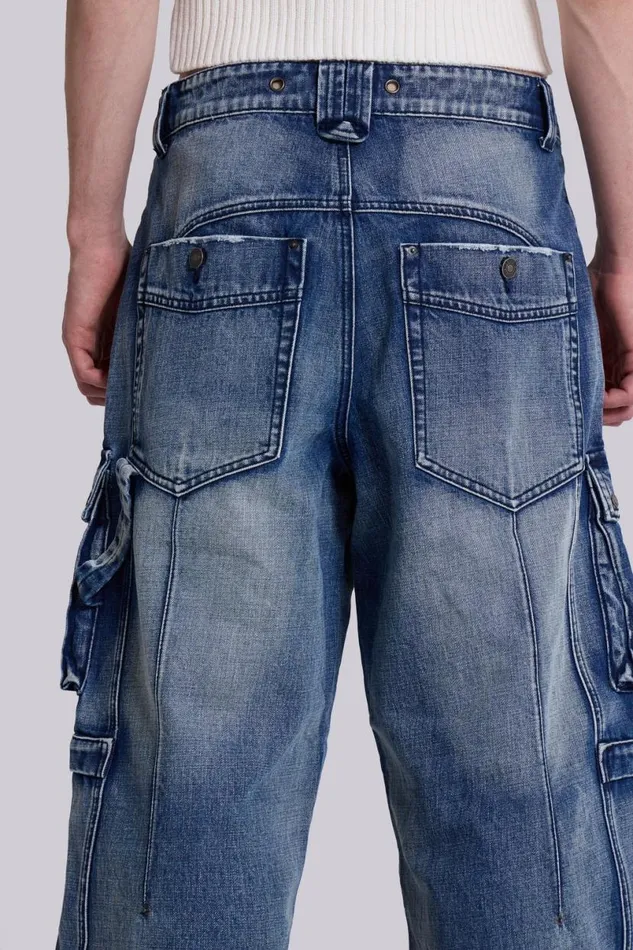 Jaded London Cargo Pants Men Light Wash Apex Denim Cargos Blue
