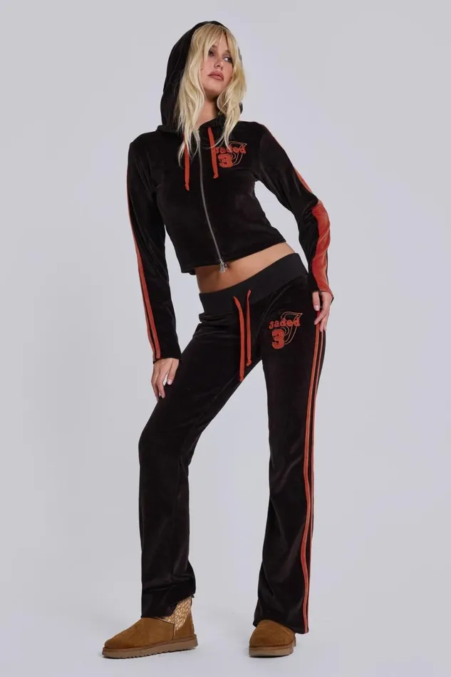 Jaded London CoOrds Women Brown Three Velour Fitted Hoodie Brown