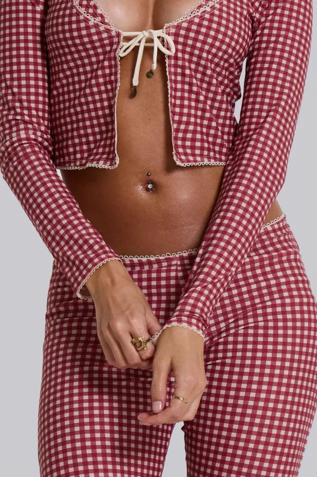 Jaded London CoOrds Women Freda Gingham Swim Capri Trousers Red