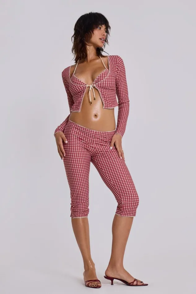 Jaded London CoOrds Women Freda Gingham Swim Capri Trousers Red
