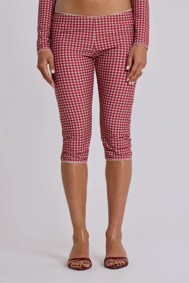 Jaded London CoOrds Women Freda Gingham Swim Capri Trousers Red