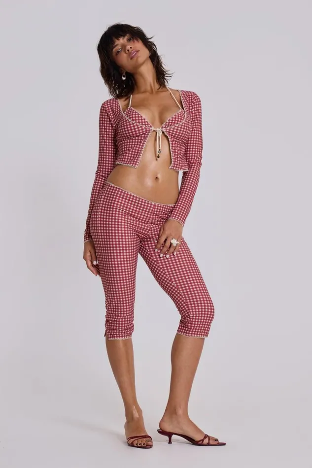 Jaded London CoOrds Women Freda Gingham Swim Capri Trousers Red
