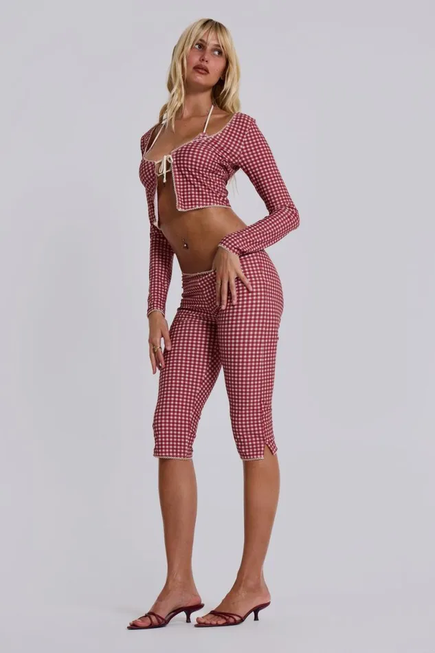 Jaded London CoOrds Women Freda Gingham Swim Capri Trousers Red