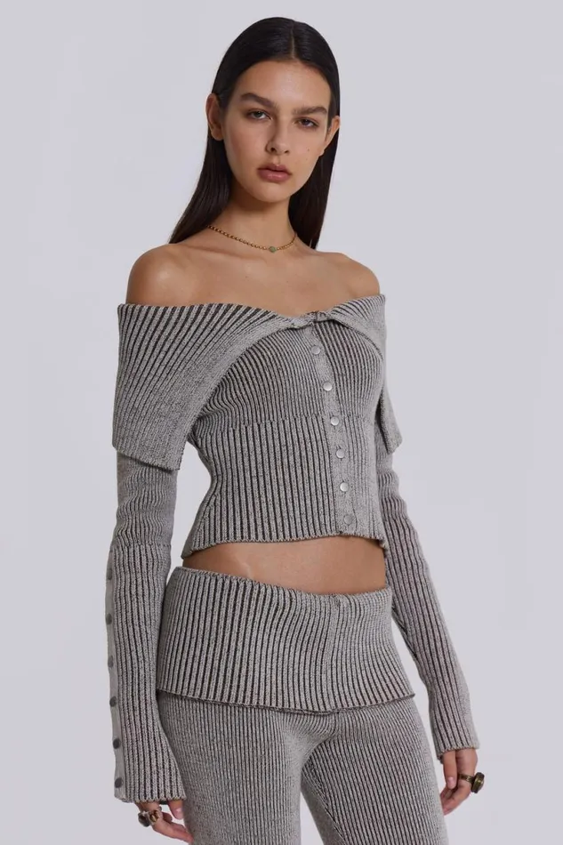 Jaded London CoOrds Women Kensu Off The Shoulder Knit Top Beige