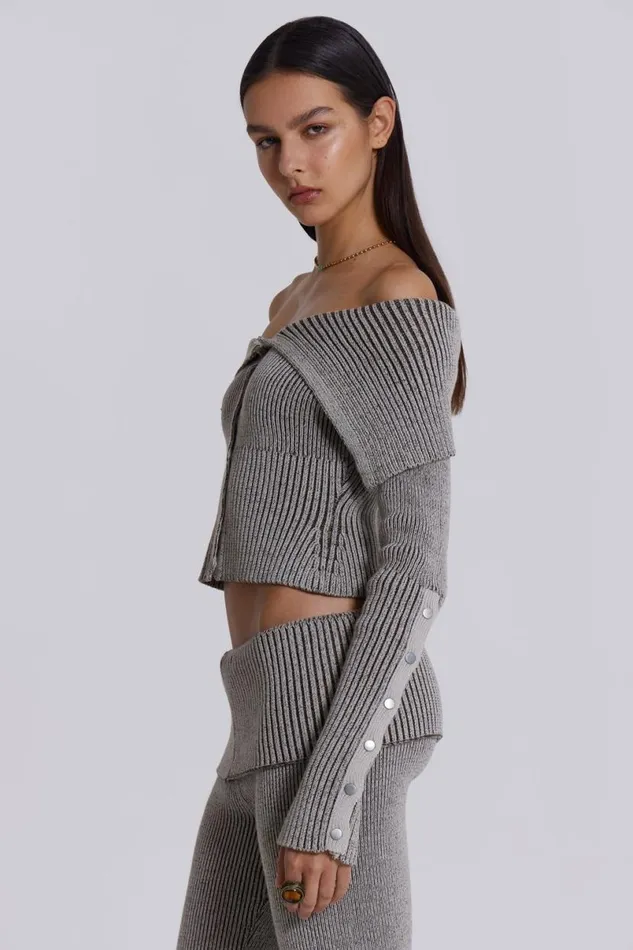 Jaded London CoOrds Women Kensu Off The Shoulder Knit Top Beige
