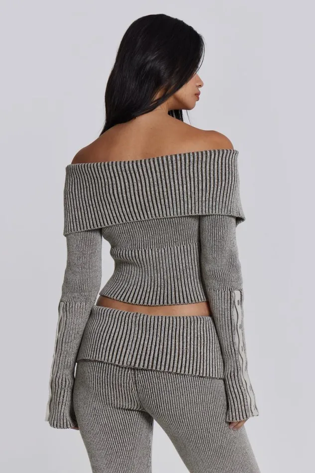 Jaded London CoOrds Women Kensu Off The Shoulder Knit Top Beige