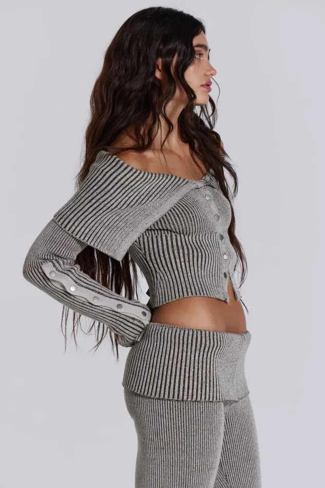 Jaded London CoOrds Women Kensu Off The Shoulder Knit Top Beige