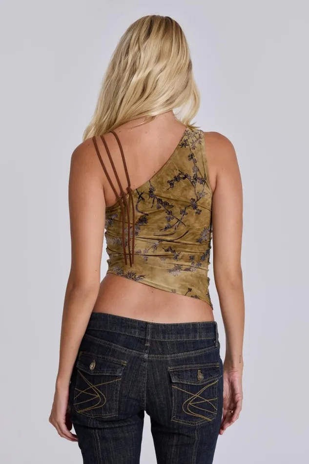 Jaded London Crop Tops Women Ophidian Devore Asymmetric Top Brown