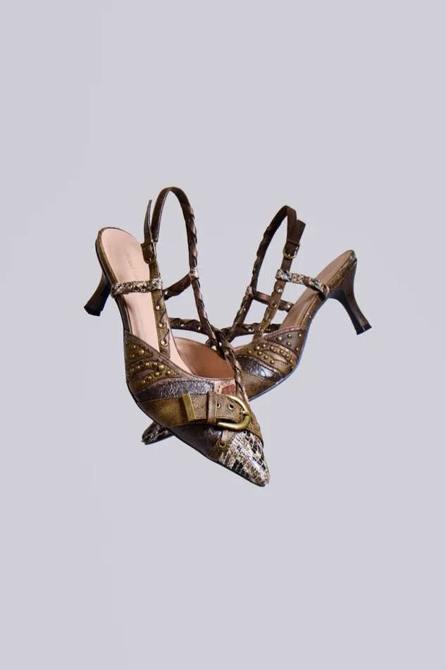 Jaded London Footwear Women Arden Patchwork Slingback Kitten Heels