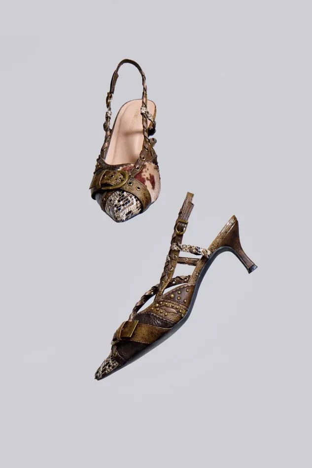 Jaded London Footwear Women Arden Patchwork Slingback Kitten Heels