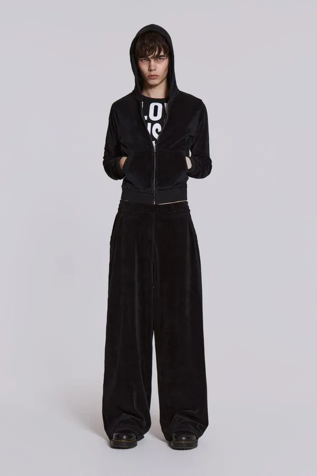 Jaded London Hoodies and Sweatshirts Men Angel Black Velour Zip Hoodie Black