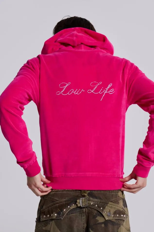 Jaded London Hoodies and Sweatshirts Men Low Life Hot Pink Velour Hoodie Pink Jaded London Hoodies and Sweatshirts Men Low Life Hot Pink Velour Hoodie Pink