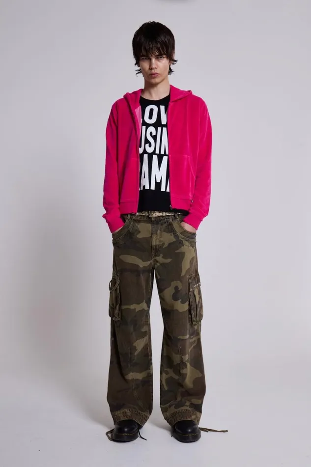 Jaded London Hoodies and Sweatshirts Men Low Life Hot Pink Velour Hoodie Pink