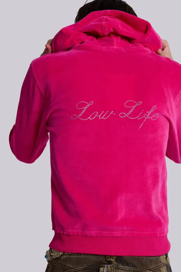Jaded London Hoodies and Sweatshirts Men Low Life Hot Pink Velour Hoodie Pink