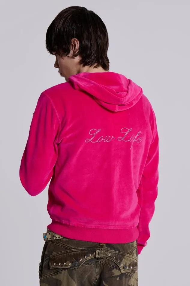 Jaded London Hoodies and Sweatshirts Men Low Life Hot Pink Velour Hoodie Pink