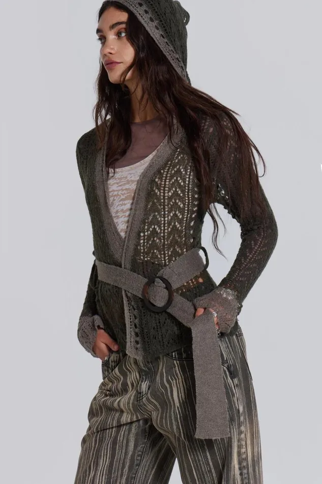 Jaded London Hoodies and Sweatshirts Women Kyra Hooded Knit Cardigan Khaki