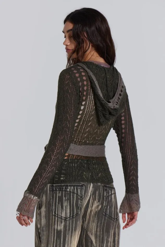 Jaded London Hoodies and Sweatshirts Women Kyra Hooded Knit Cardigan Khaki