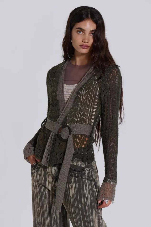 Jaded London Hoodies and Sweatshirts Women Kyra Hooded Knit Cardigan Khaki