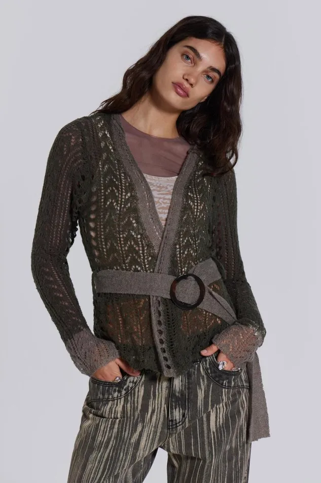Jaded London Hoodies and Sweatshirts Women Kyra Hooded Knit Cardigan Khaki