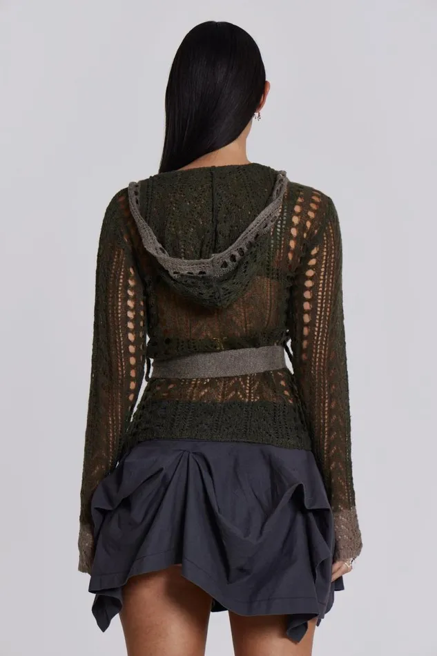 Jaded London Hoodies and Sweatshirts Women Kyra Hooded Knit Cardigan Khaki
