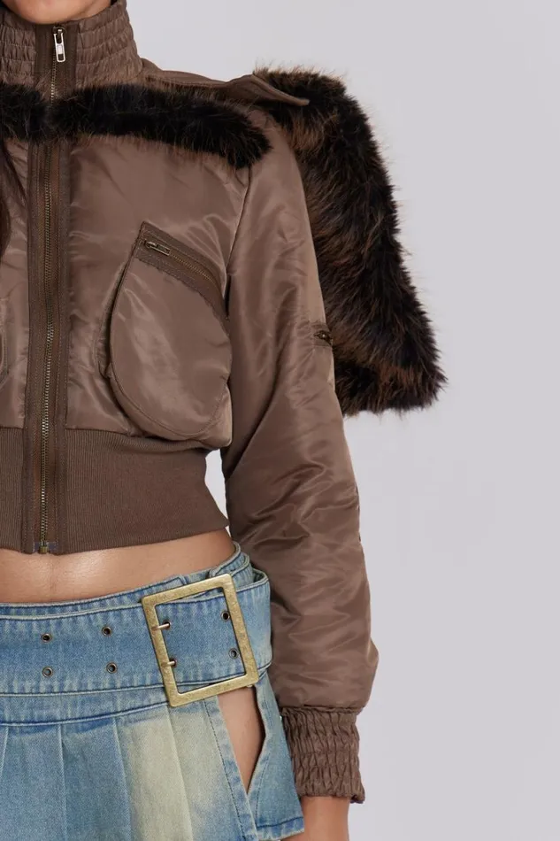 Jaded London Jackets Women Lennux Faux Fur Bomber Jacket Grey