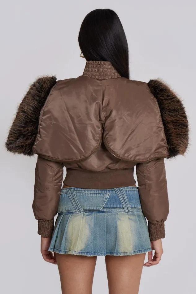 Jaded London Jackets Women Lennux Faux Fur Bomber Jacket Grey