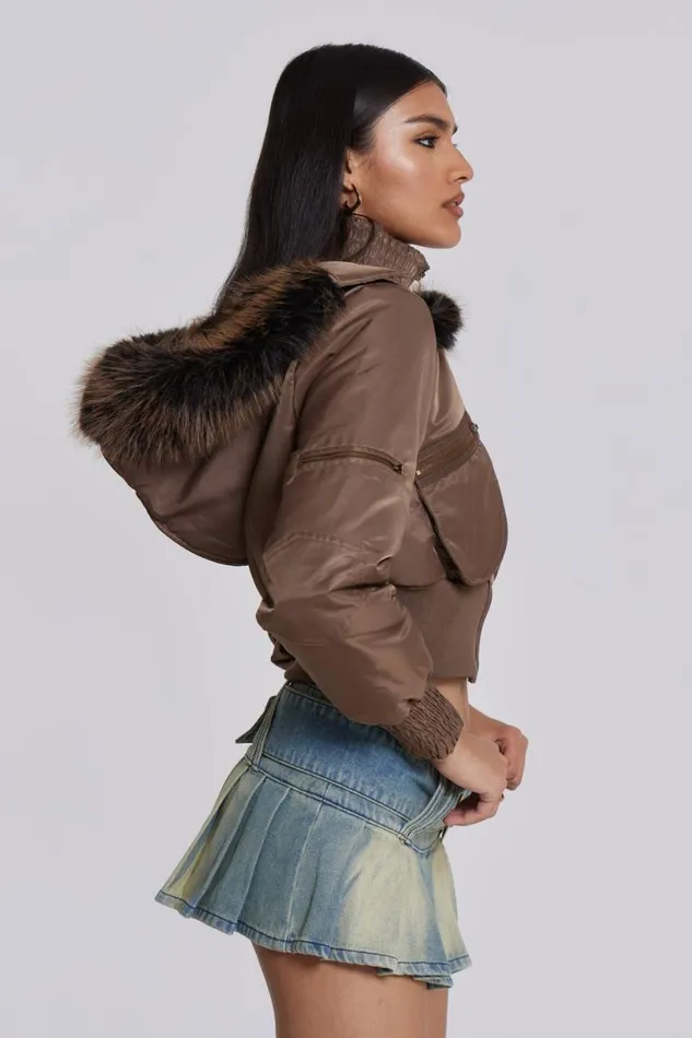 Jaded London Jackets Women Lennux Faux Fur Bomber Jacket Grey