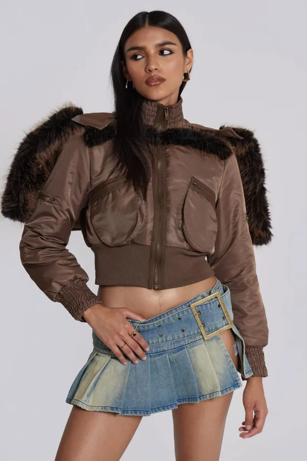 Jaded London Jackets Women Lennux Faux Fur Bomber Jacket Grey