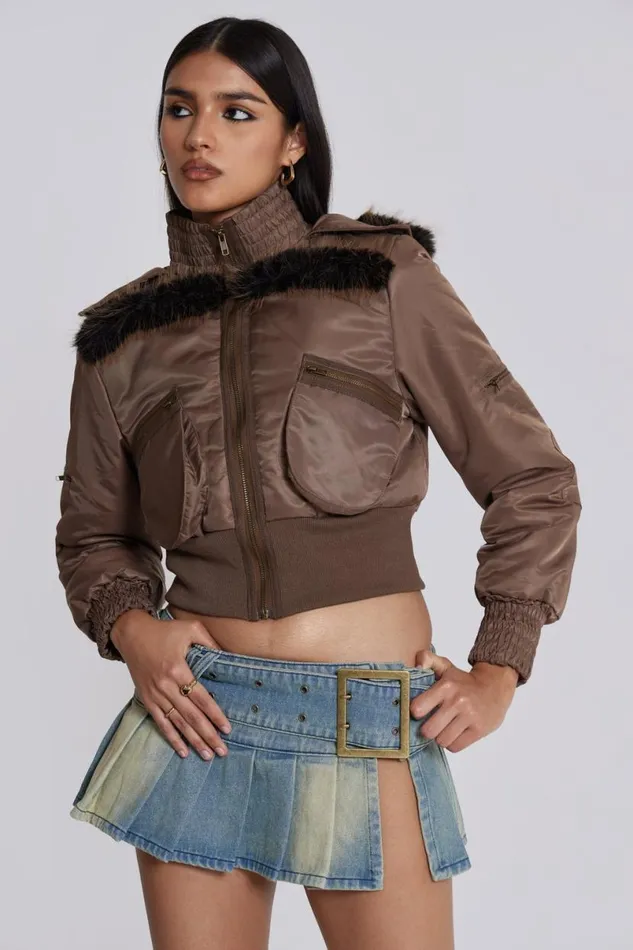 Jaded London Jackets Women Lennux Faux Fur Bomber Jacket Grey