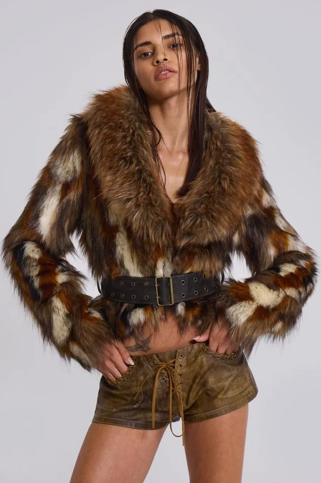 Jaded London Jackets Women Mesconda Faux Fur Belted Jacket Brown