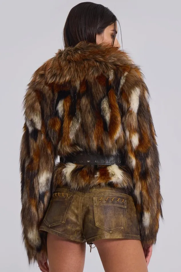 Jaded London Jackets Women Mesconda Faux Fur Belted Jacket Brown
