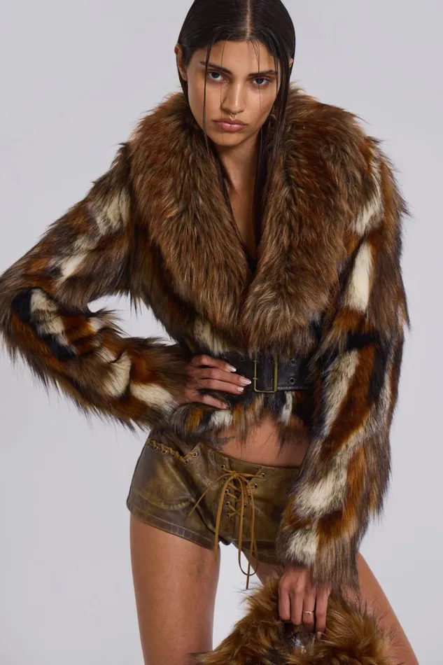 Jaded London Jackets Women Mesconda Faux Fur Belted Jacket Brown