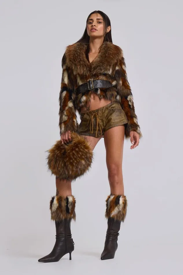 Jaded London Jackets Women Mesconda Faux Fur Belted Jacket Brown