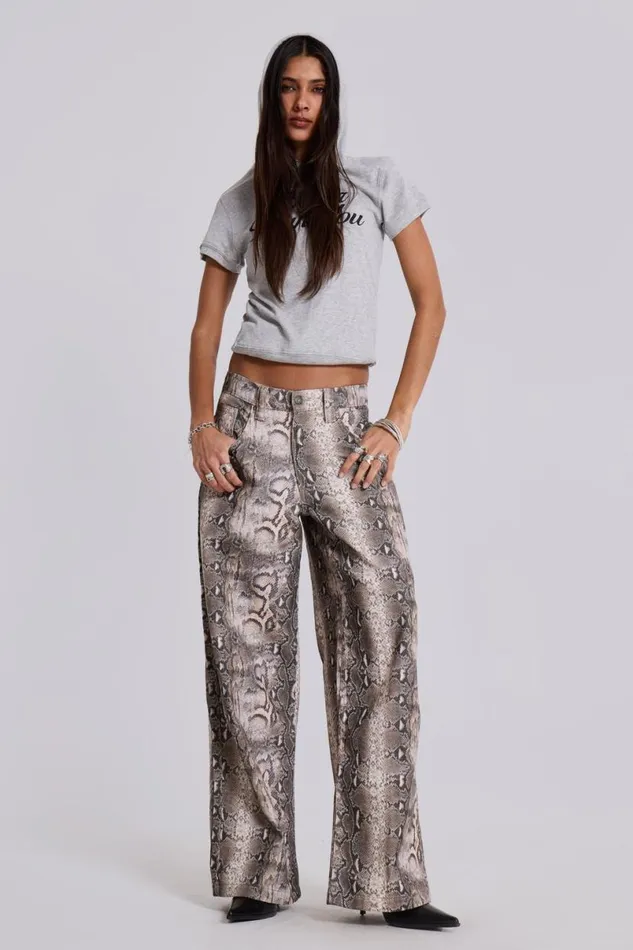 Jaded London Jeans Women Boa Snake Print Colossus Jeans Multi