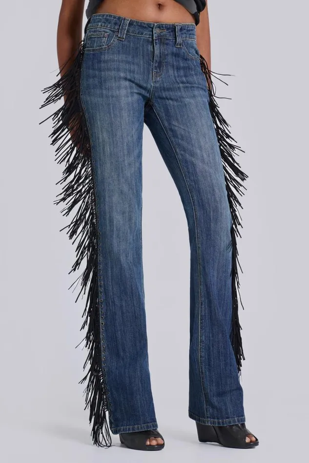 Jaded London Jeans Women El Topo Fringe Bootcut Jeans Blue