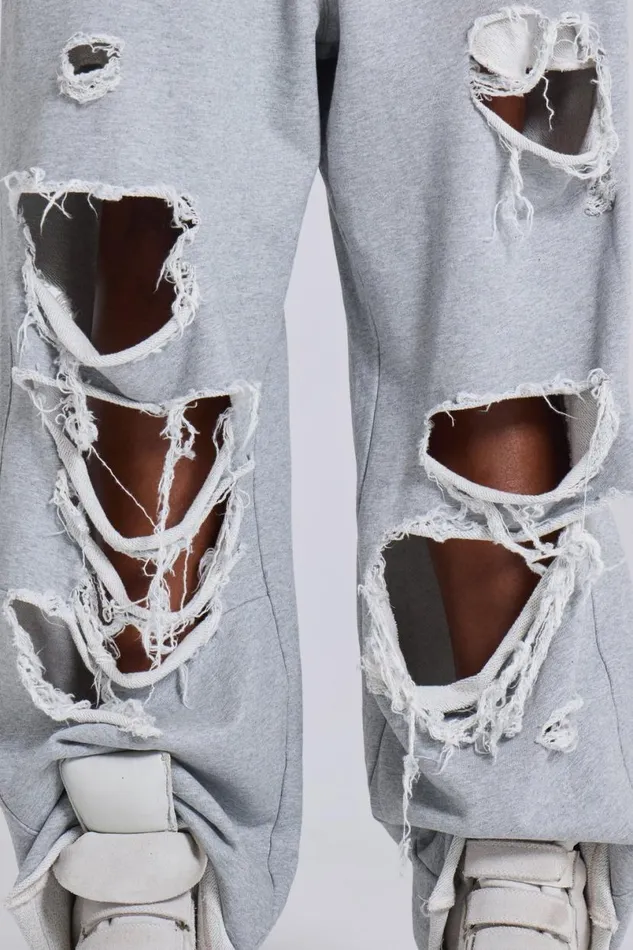 Jaded London Joggers and Sweatpants MenUnisex Distressed Grey Marl Baggy Monster Joggers Grey
