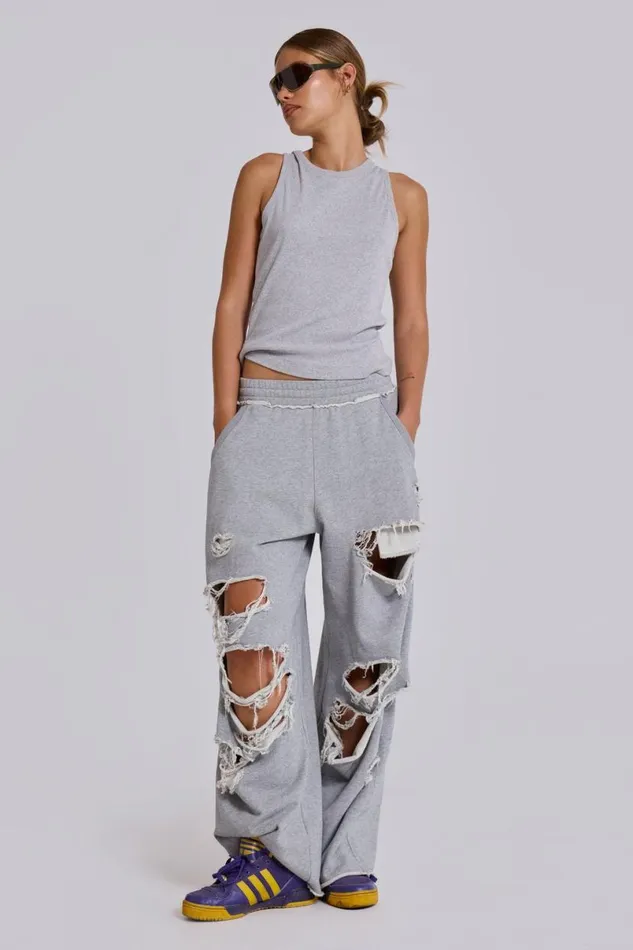 Jaded London Joggers and Sweatpants MenUnisex Distressed Grey Marl Baggy Monster Joggers Grey