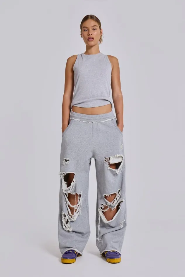 Jaded London Joggers and Sweatpants MenUnisex Distressed Grey Marl Baggy Monster Joggers Grey