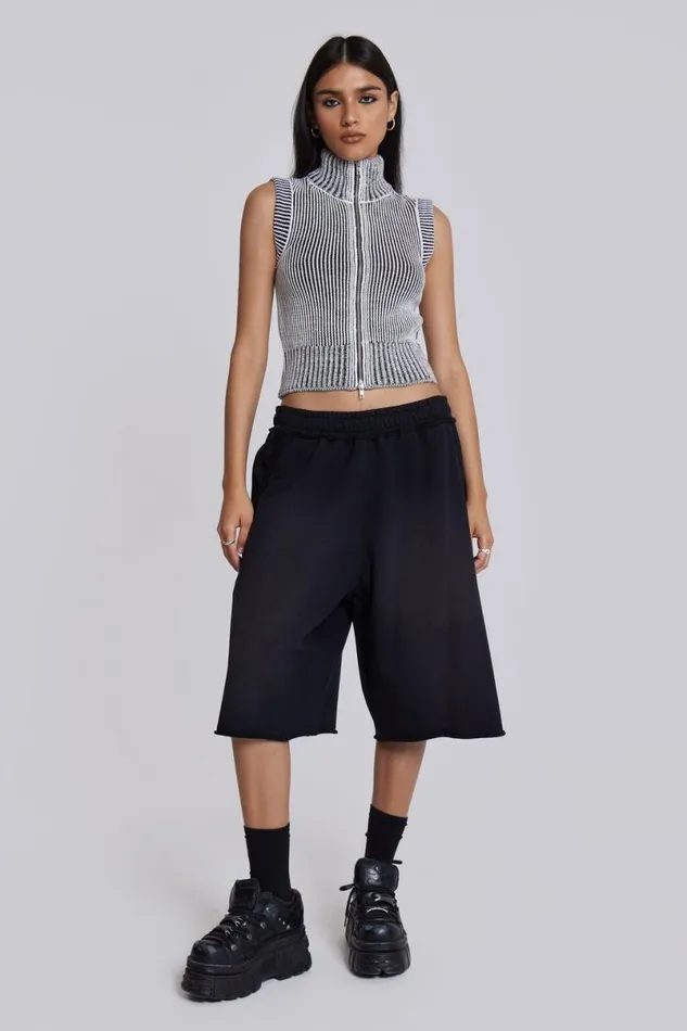Jaded London Jorts and Shorts Men Washed Black Monster Jogger Shorts Black