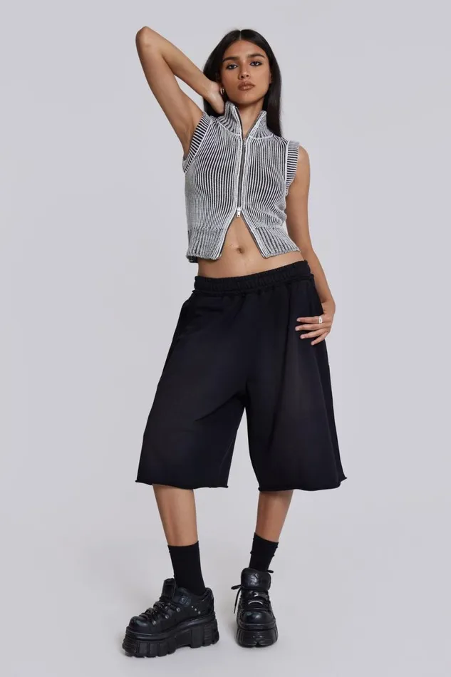 Jaded London Jorts and Shorts Men Washed Black Monster Jogger Shorts Black