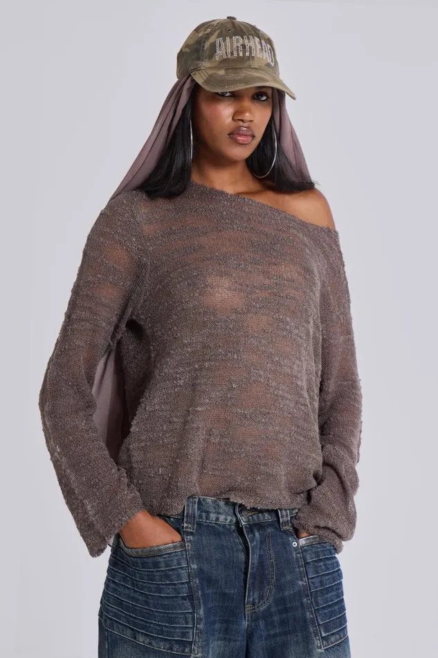 Jaded London Knitwear WomenUnisex Taupe Stray Knit Brown