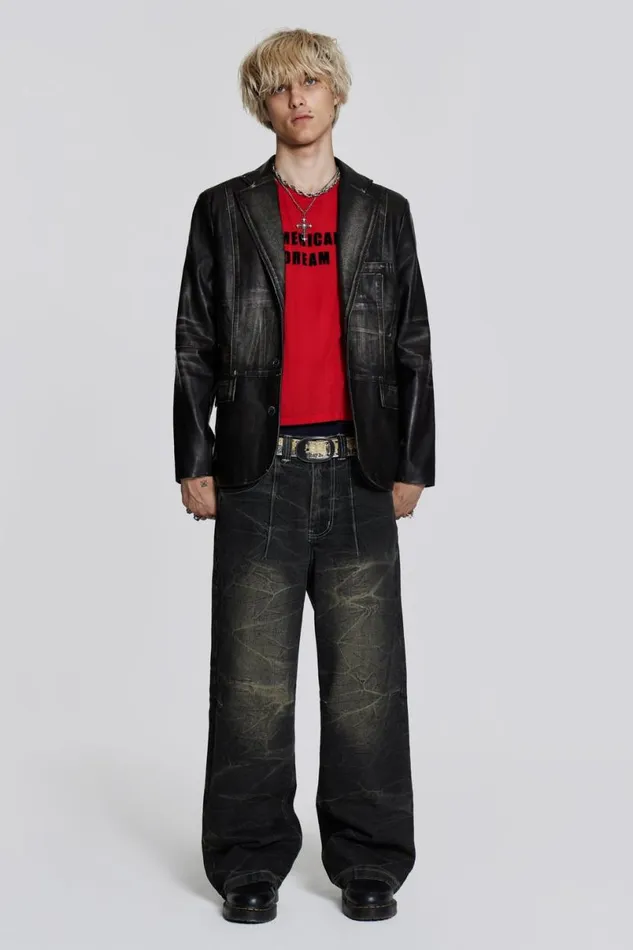 Jaded London Outerwear Men Ash Faux Leather Blazer Black
