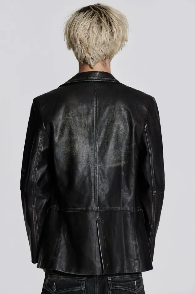 Jaded London Outerwear Men Ash Faux Leather Blazer Black