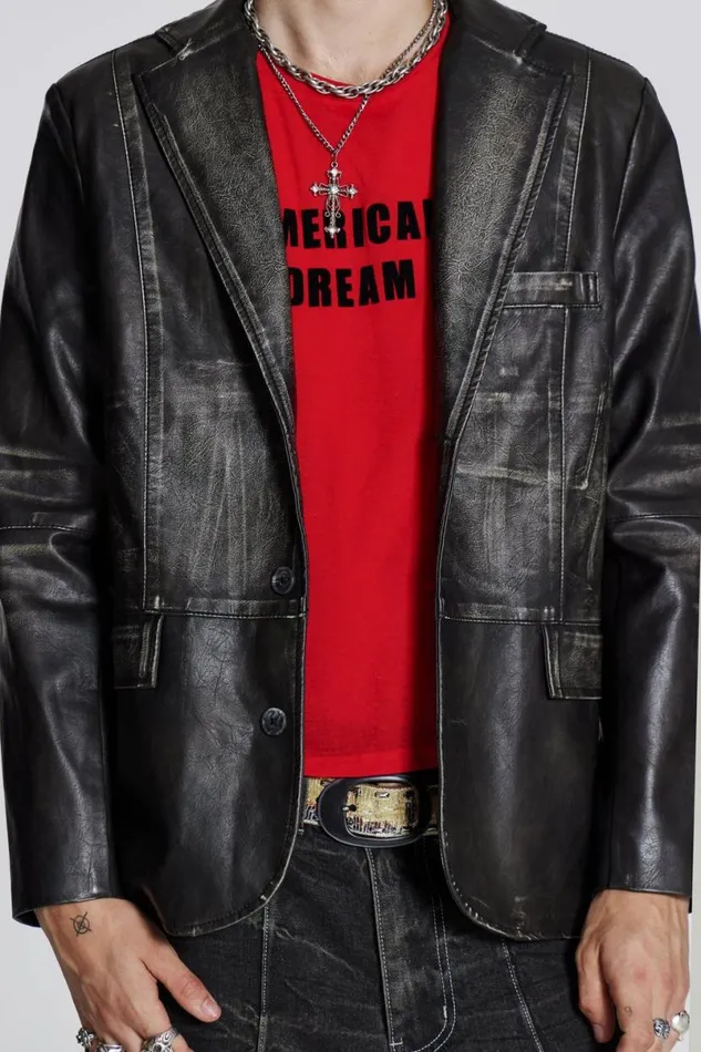 Jaded London Outerwear Men Ash Faux Leather Blazer Black