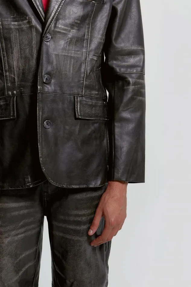 Jaded London Outerwear Men Ash Faux Leather Blazer Black