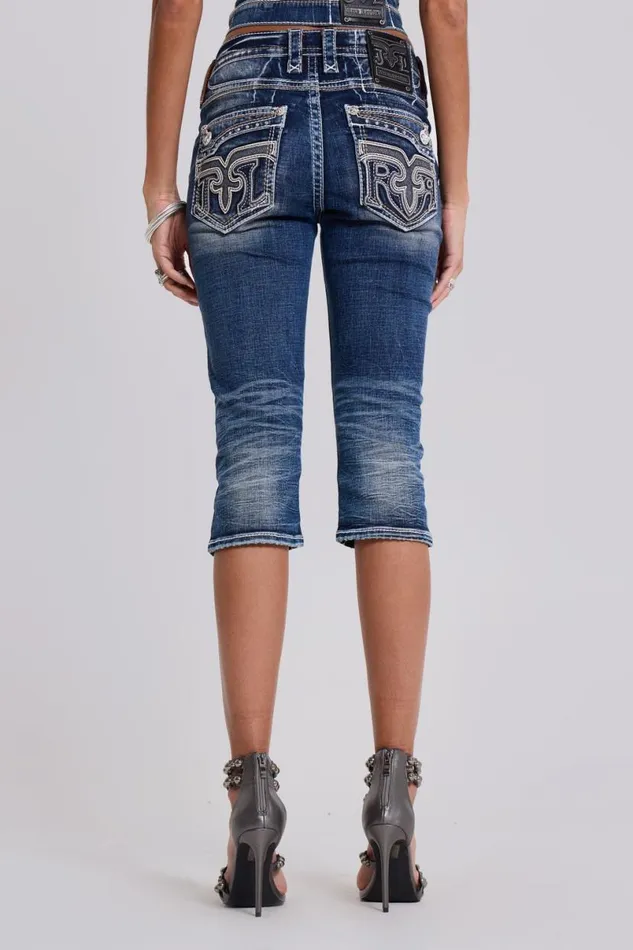 Jaded London Shorts and Jorts Women Rock Revival Capri Jeans Blue
